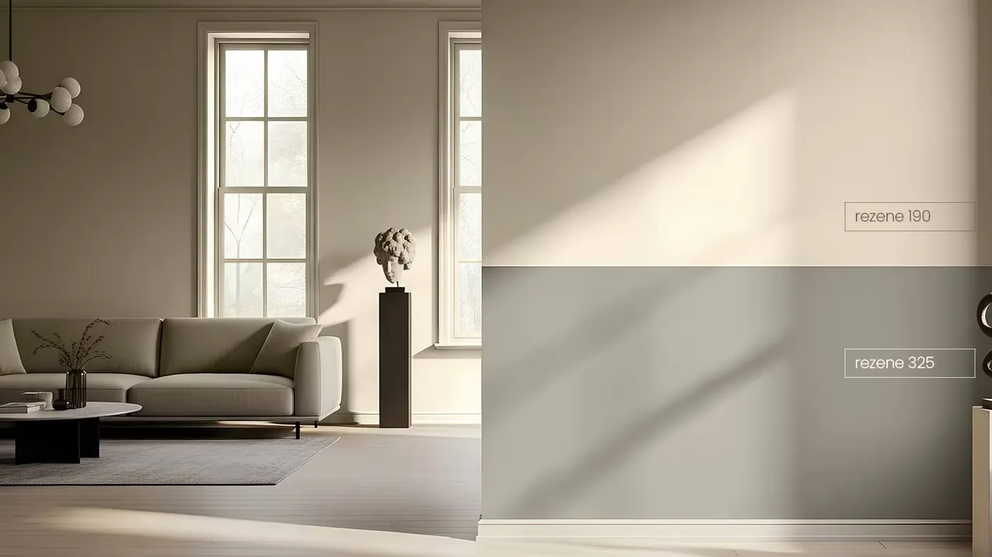 Rezene 190 ve Rezene 325 renkleriyle boyanmış sade bir salon